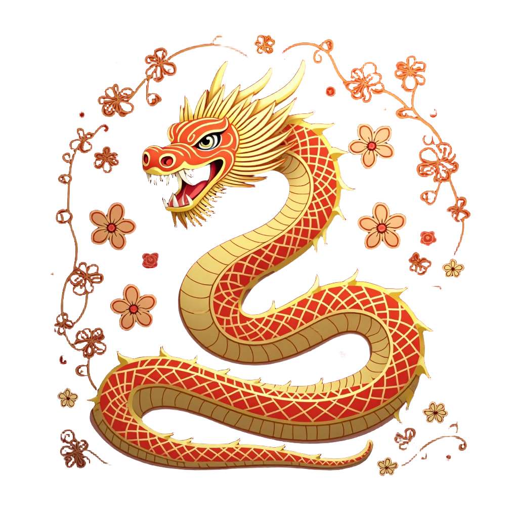 Golden Dragon with Floral Wreath